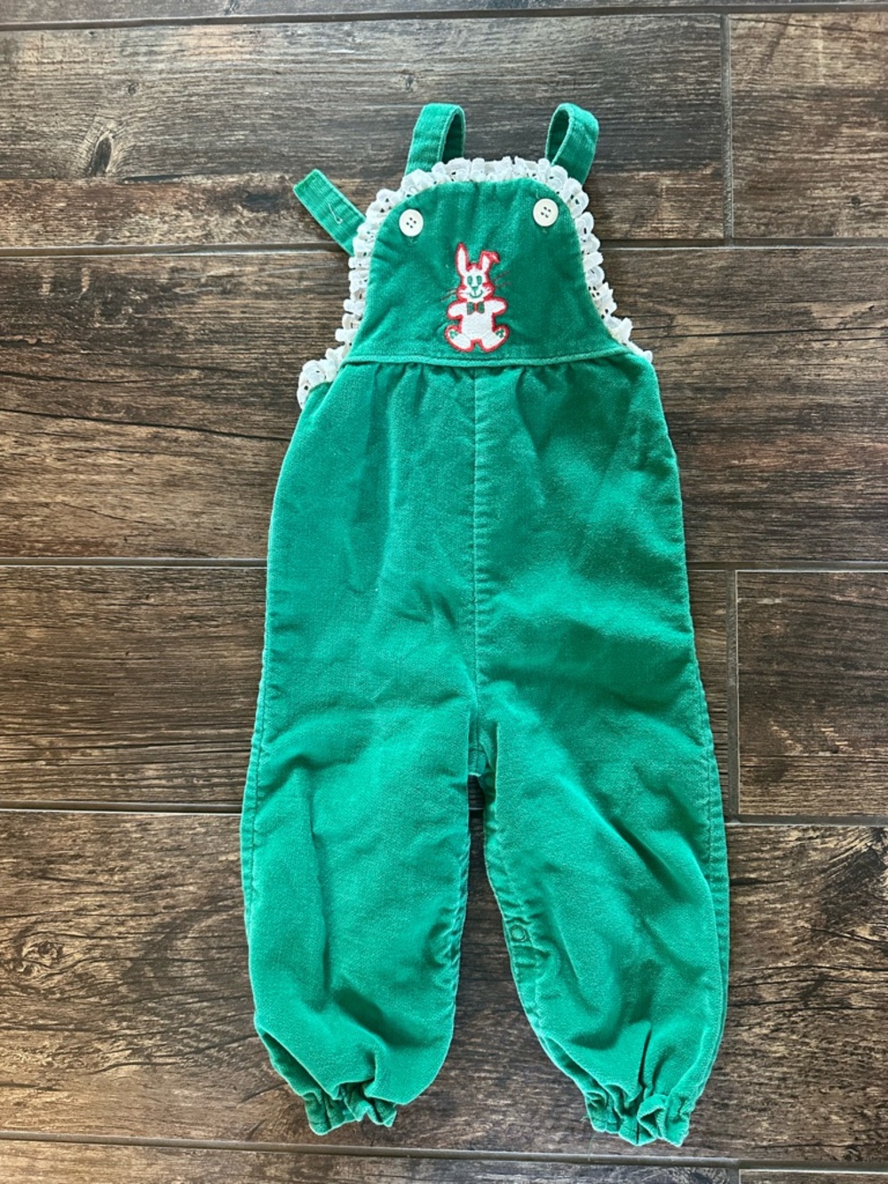 Vintage Sears Green Bunny Applique‎ Corduroy Overalls
